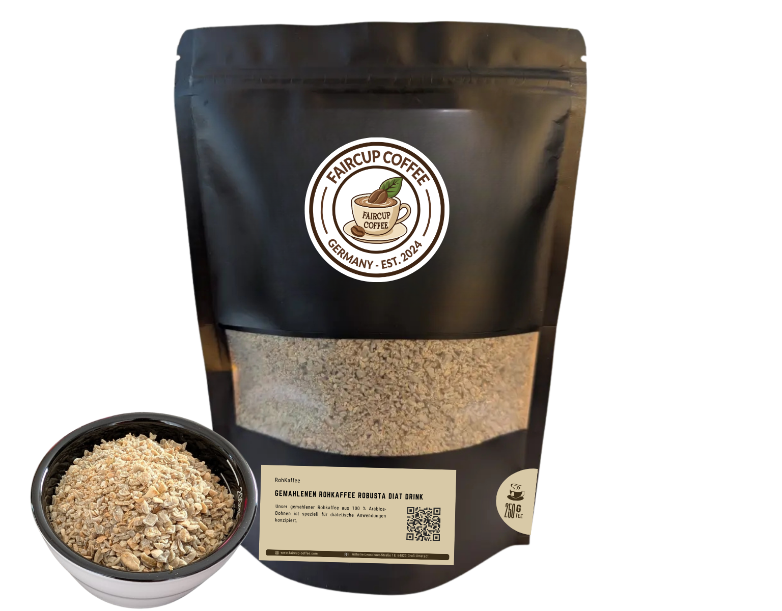C Gemahlener Rohkaffee Robusta – Diät Drink Pulver | FairCup Coffee – Bild 1